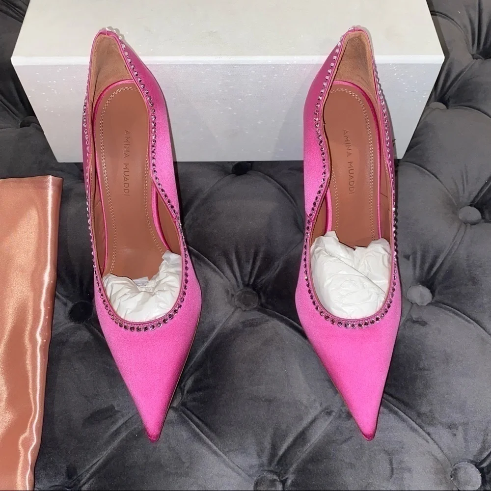 𝅺New Size 36 Amina Muaddi Romy Crystal Pink Pumps